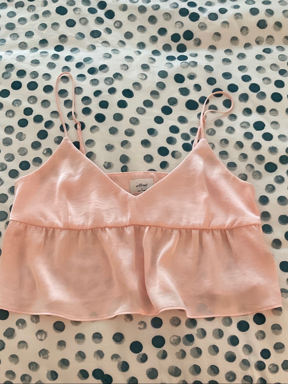 Aritzia Wilfred Light Pink/blush Satin Peplum Camisole Top